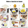 Instructions showing how to make a lipstick at home using beeswax, vitamin E, and olive oil.