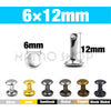 A set of 6x12mm metal double cap rivets in various finishes including silver, gold, gunblack, nickel, copper, and black nicke