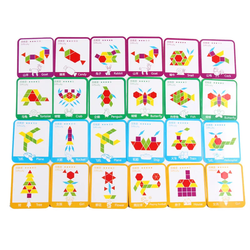 155-Piece Wooden Jigsaw Puzzle Set for Kids – Colorful Montessori Geometric Shapes Learning Toy