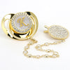 Gold initial K rhinestone pacifier with clip and chain necklace