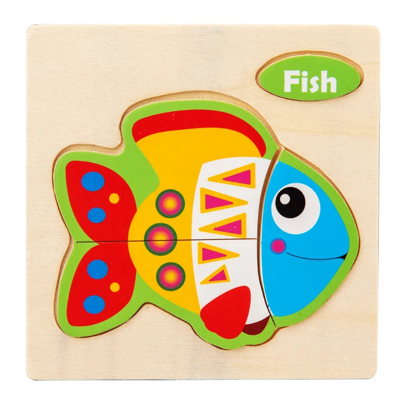 Wooden 3D Cartoon Animal Jigsaw Puzzle for Kids