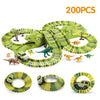 A set of 200 plastic dinosaur LED flexi-track racing cars and track pieces.