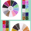 A variety of 12 colors of glass seed beads arranged in a circular display for DIY jewelry making