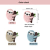 Color chart showing three sloth silicone beads in pink, light gray, and dusty blue with size specifications.