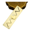 A wooden Montessori busy board with a wavy design and an apple cutout, placed on a cross-section of wood.