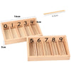 Wooden Montessori math learning set with a spindle box showing numbers 0 through 9
