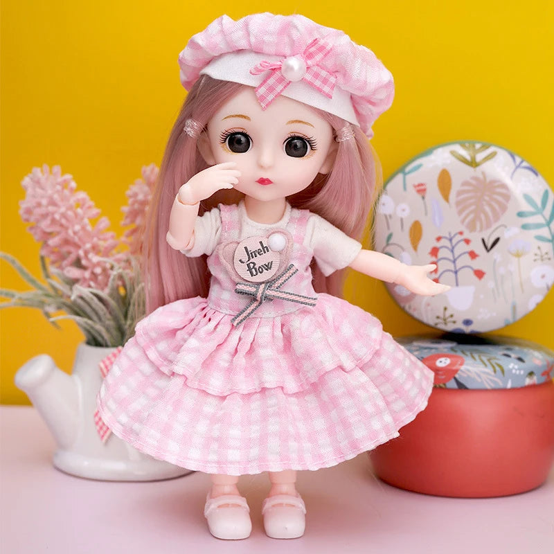 16cm Articulated Fashion Doll with Big Eyes and Dress-Up Outfit