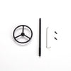 A set of 1:12 scale RC car steering wheel and interior upgrade parts including a wheel, a rod, and small fasteners.