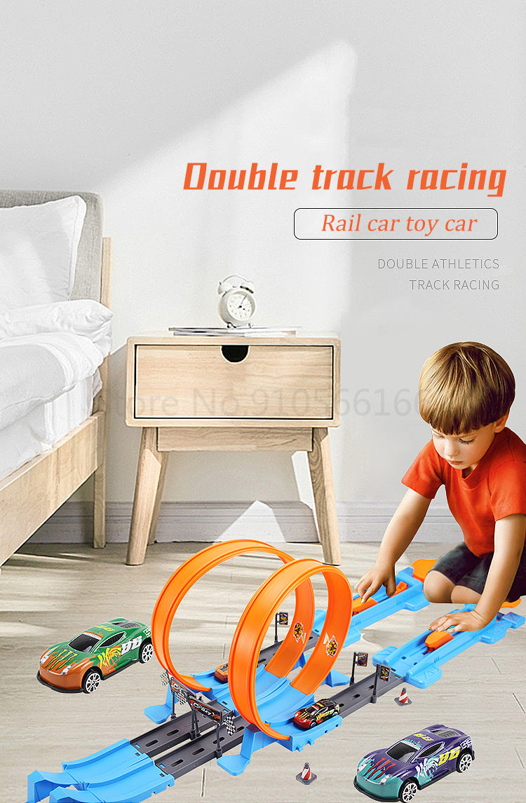 Double-Loop Racing Track Set with Inertia Cars