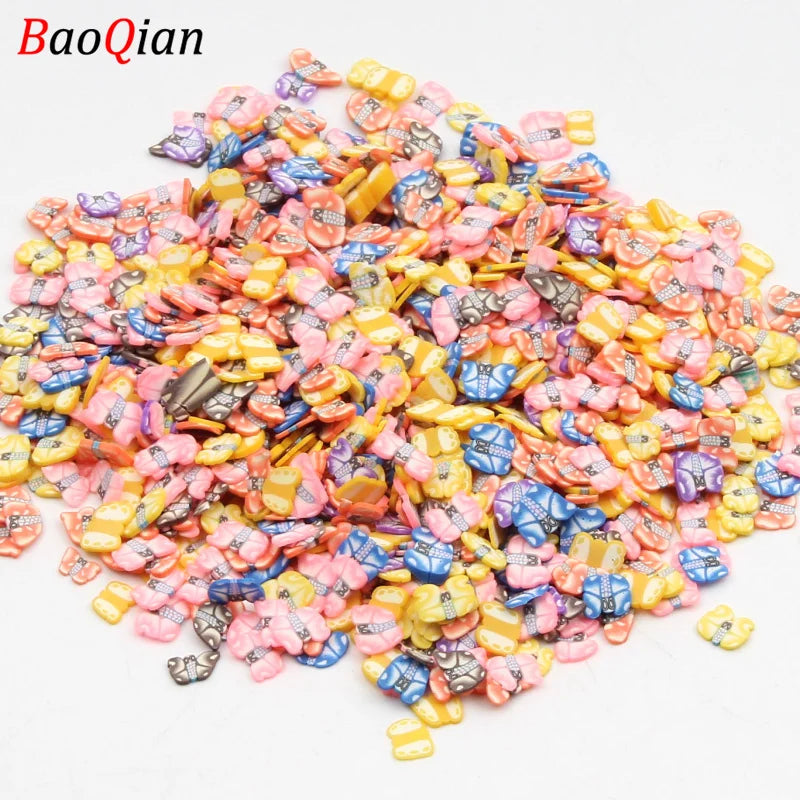 Assortment of colorful soft polymer clay slices for nail art and DIY crafts