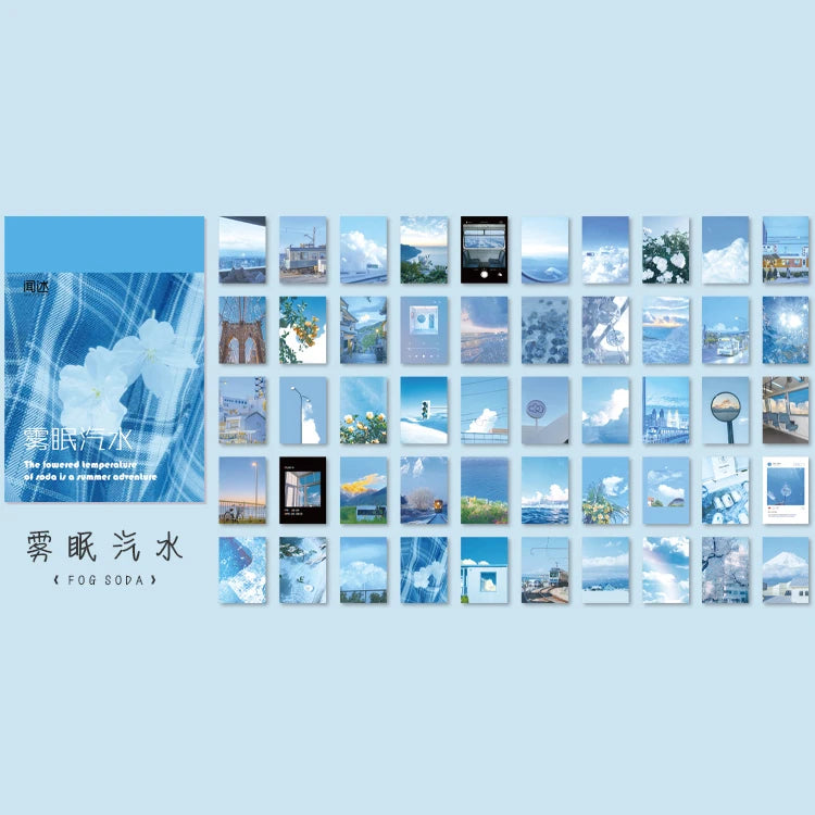 A collection of 50 aesthetic landscape stickers featuring nature and art designs for scrapbooking.