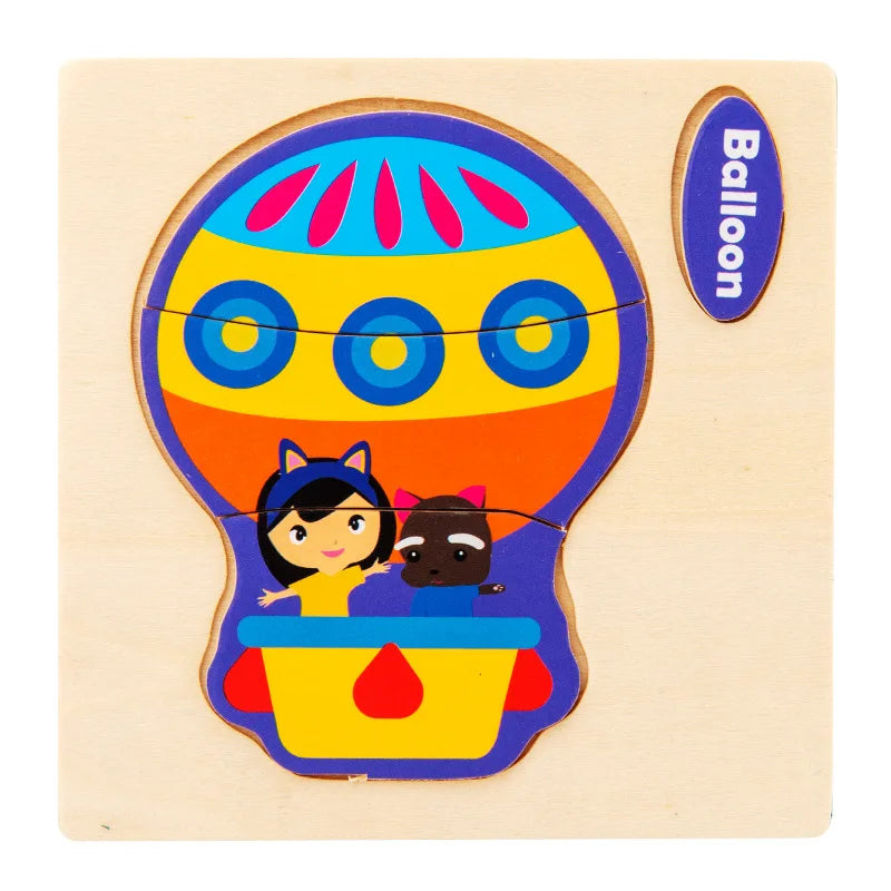 Wooden 3D Cartoon Animal Jigsaw Puzzle for Kids