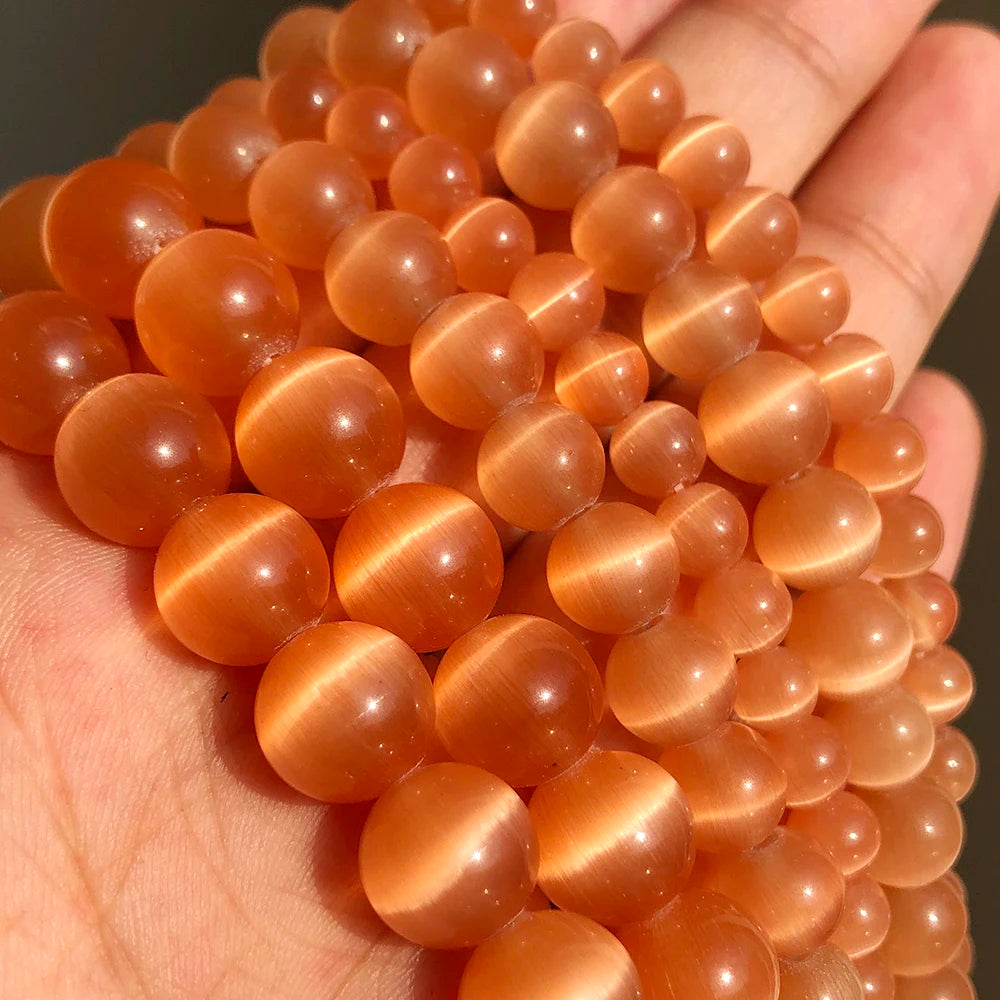 Natural Moonstone Cat Eye Beads — DIY Jewelry Making Strand