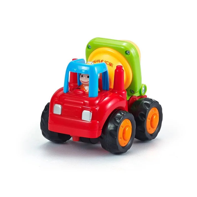 A red and green mini construction vehicle toy set with a driver figure.