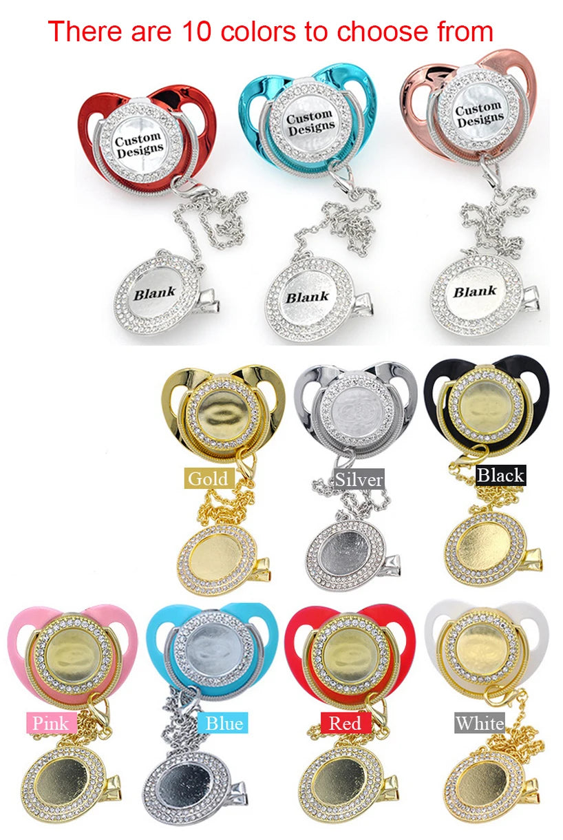 Crystal-Embellished Silicone Pacifier with Matching Clip (26 Letter Options)