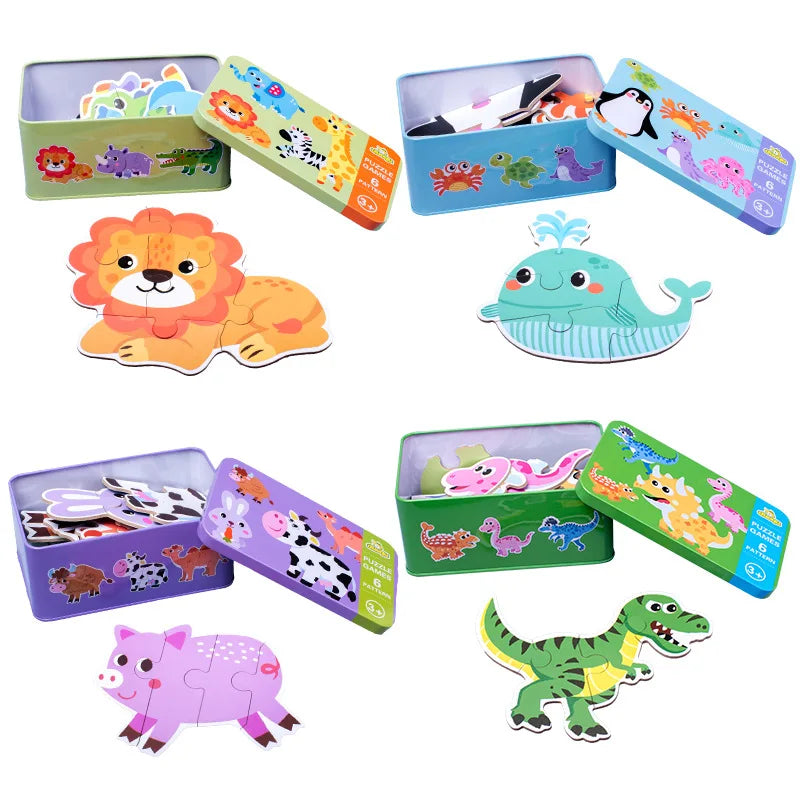 Montessori Wooden Animal Puzzle Set with Storage Box