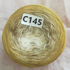 Spool of gold colored rainbow gradient mercerized cotton cake yarn labeled C145