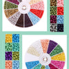 A circular display of 12 colors of glass seed beads arranged in a wheel for DIY jewelry making.