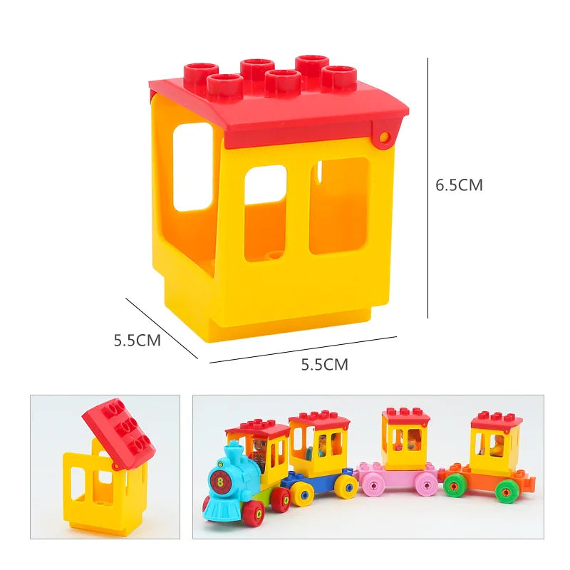A yellow city traffic vehicle building block set featuring trucks and buses.