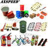 1/10 Scale RC Crawler Accessories - Shovel, Fire Extinguisher & Oil Drum Set