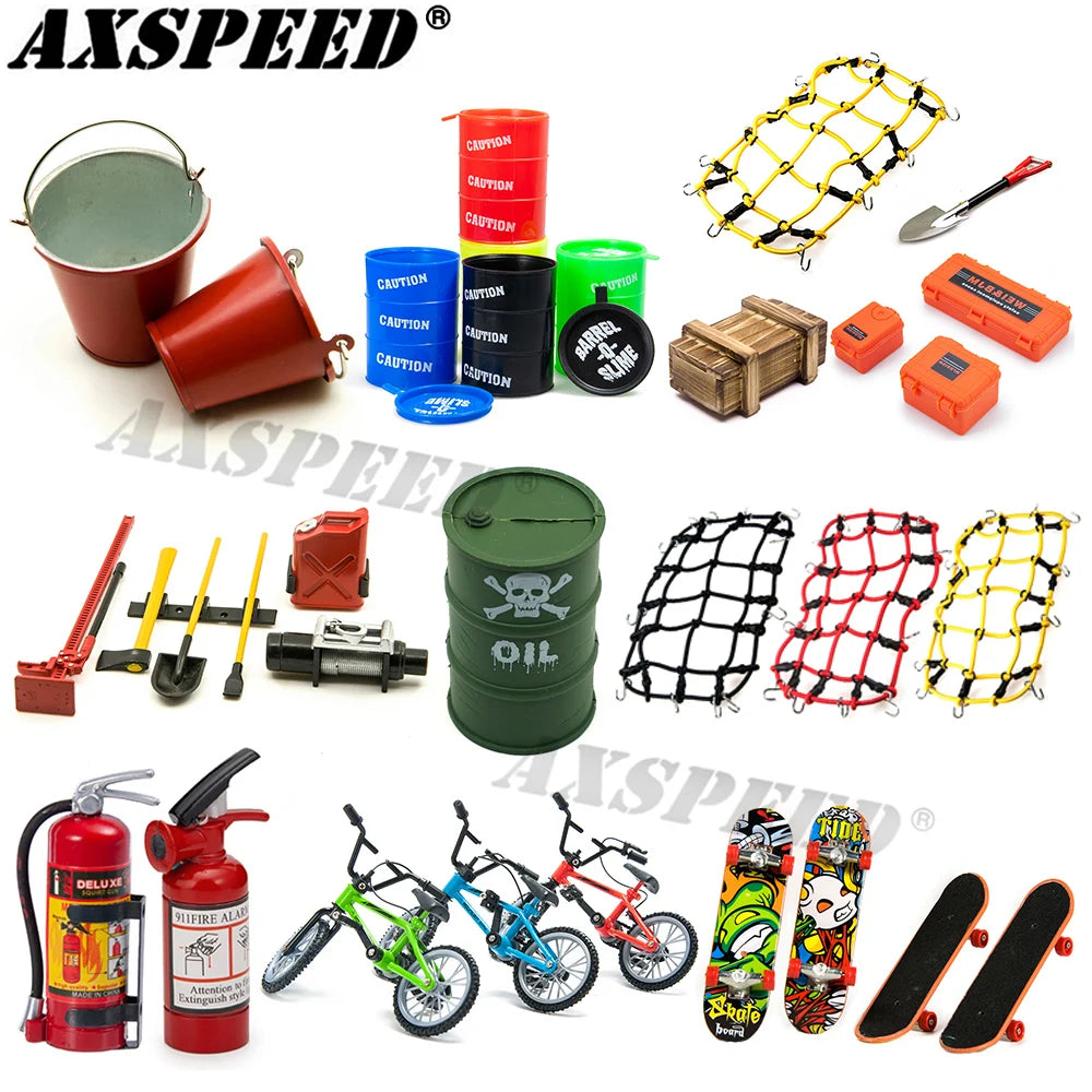 1/10 Scale RC Crawler Accessories - Shovel, Fire Extinguisher & Oil Drum Set