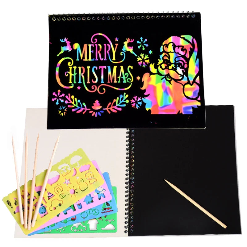 Rainbow Scratch Art Paper Notebook with Wooden Stylus - 12 Sheets of Colorful Doodle Fun