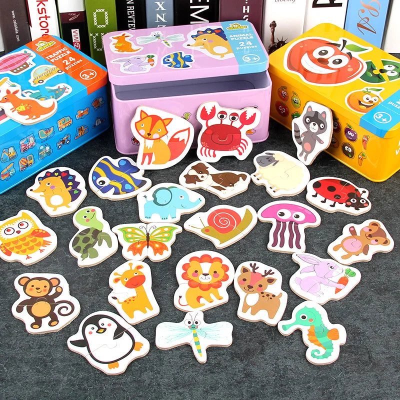 Montessori Wooden Animal Puzzle Set with Storage Box