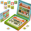 A set of magnetic animal and number matching game cards in an open box with various animal figures and numbers.