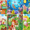 A collection of colorful wooden cartoon jigsaw puzzles featuring various animals and characters for toddlers.