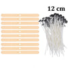 A bundle of 12 pre-waxed cotton candle wicks with metal sustainers, measuring 12 cm long.