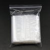 A clear resealable plastic bag filled with small, translucent white items for storage.