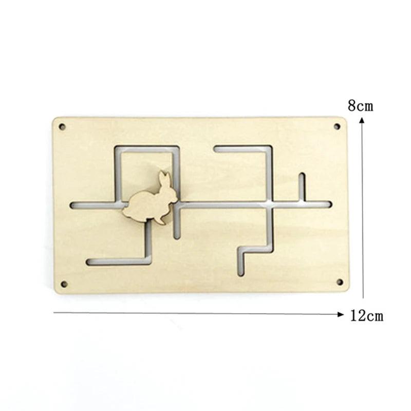 A light wood Montessori busy board featuring a rabbit cutout and various interlocking wooden puzzle pieces for sensory learni