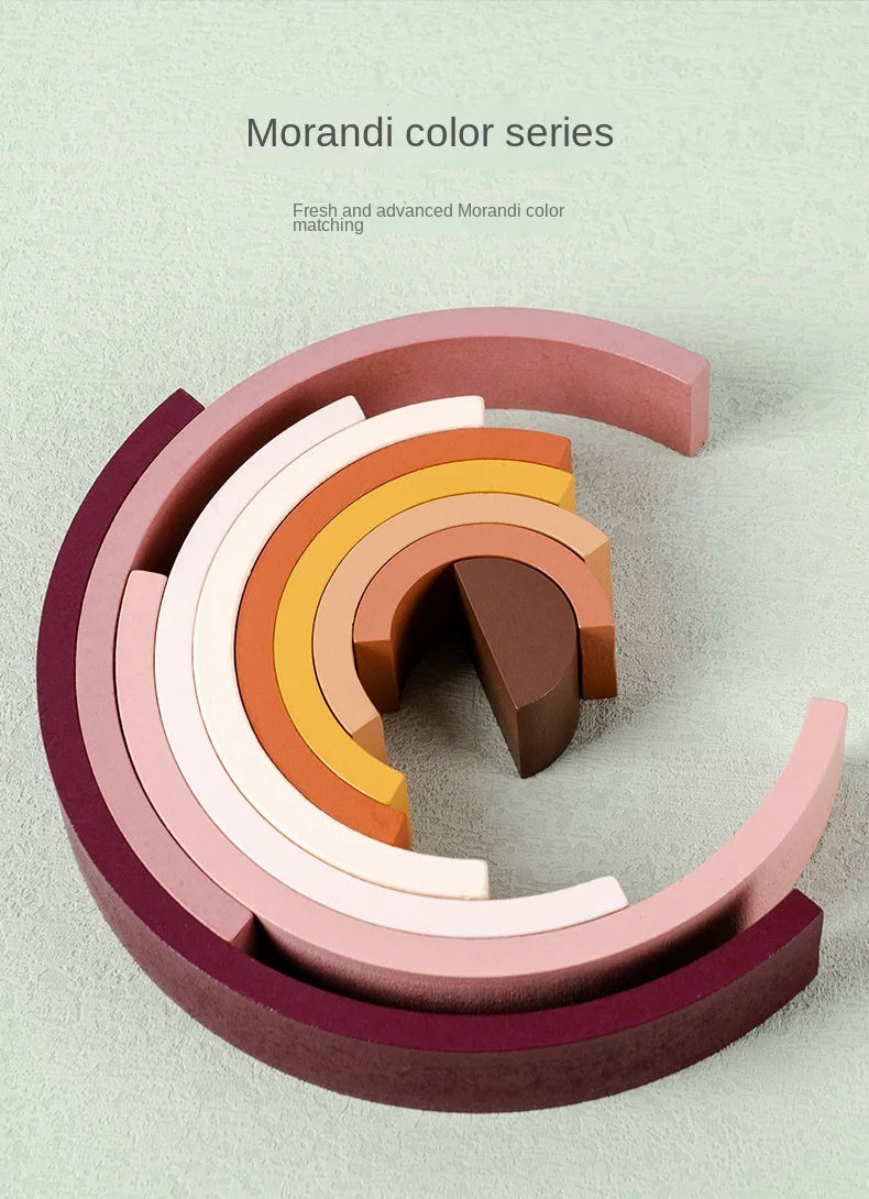 Wooden Rainbow Arch Building Blocks - Montessori Stacking Toy for Kids