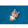 A colorful building block figure resembling a fox or animal, constructed from various colored bricks.