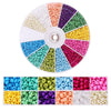A circular display of 12 colors of glass seed beads for DIY jewelry making kit.