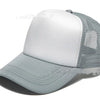 A light gray trucker hat with a white front panel and a mesh back.