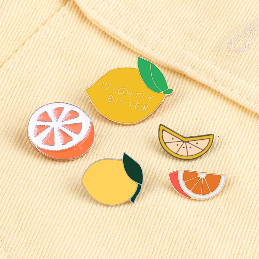 Fresh Fruit Enamel Pins Set — Lemon & Orange Brooches