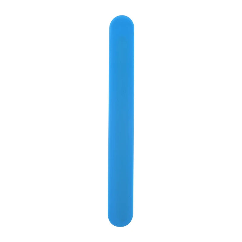 A vertical blue silicone stir stick used for mixing resin, epoxy, or paint.