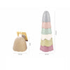 A set of boat-shaped stacking cups bath toys in pastel colors for toddlers.