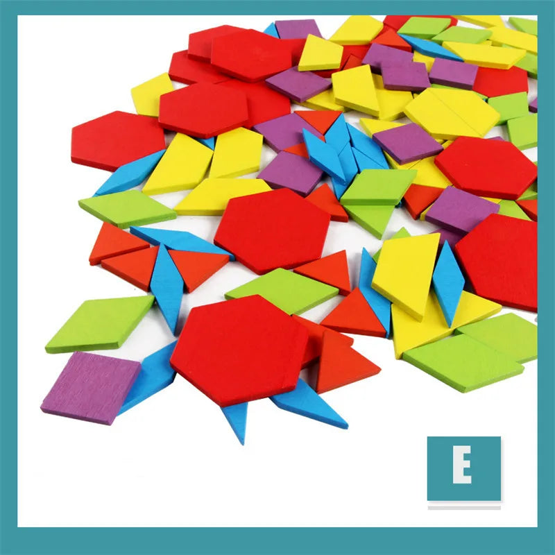 Wooden Pattern Blocks Set – 155-Piece Educational Shape Puzzle for Kids