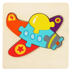 A wooden puzzle shaped like a colorful cartoon animal, featuring yellow, blue, and purple pieces.