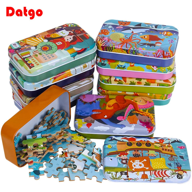 Wooden Jigsaw Puzzle Set for Kids - 60 Pieces of Cartoon Vehicles & Animals