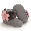 Gray plush baby snow boots for girls and boys with anti-slip soles