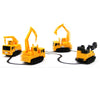 Yellow line-following robot car toy with a pen and a black accessory.