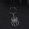 Silver pendant charm shaped like a spider on a keyring.
