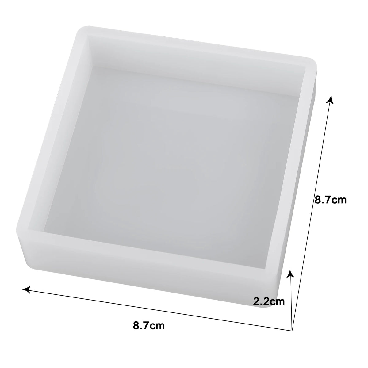 A white geometric resin casting mold with dimensions 8.7cm by 8.7cm and a depth of 2.2cm.