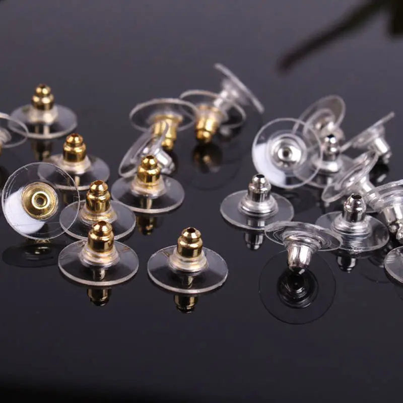 Silicone Earring Backs with Metal Posts – Jewelry Making Findings (Gold, Silver, Rose Gold)