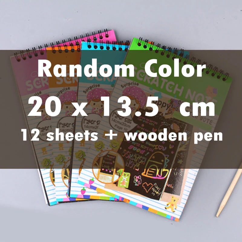 Rainbow Scratch Art Paper Notebook with Wooden Stylus - 12 Sheets of Colorful Doodle Fun
