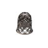 Silver metal bead cap with intricate floral pattern and openwork design