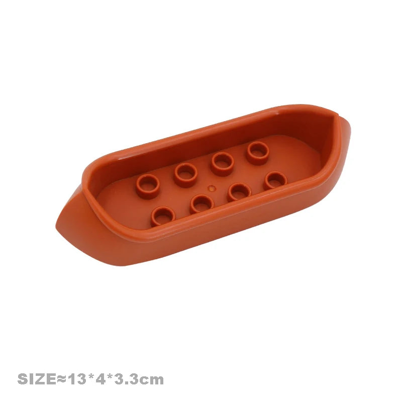 Orange plastic building block tray with circular holes for city traffic vehicles